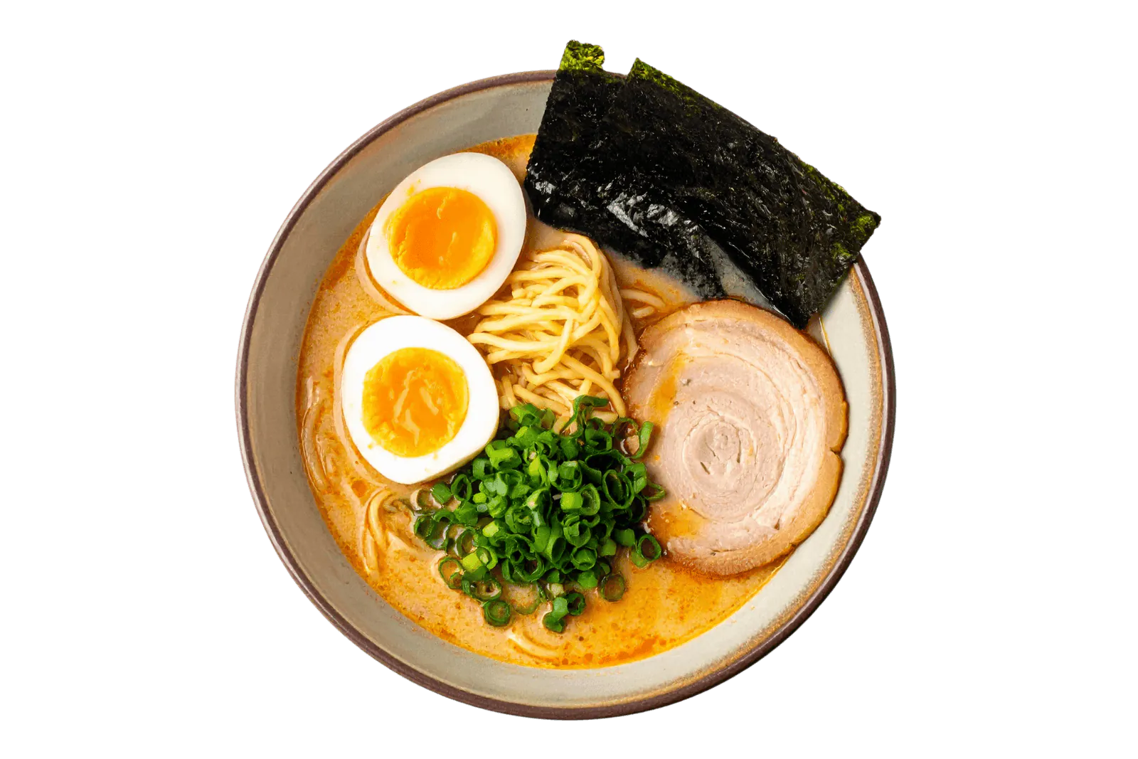 Creamy ramen with double soft-boiled egg, pork belly and seaweed at J7 Ramen, a Japanese Restaurant in Whitby