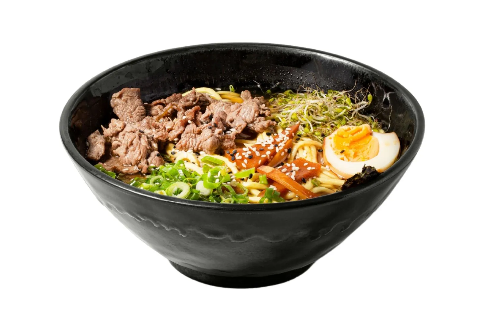 Savory ramen with sliced beef, soft-boiled egg and bean sprouts at J7 Ramen, a Japanese Restaurant in Whitby